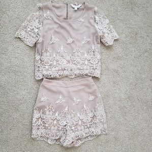 Taupe Lace Two-piece Set